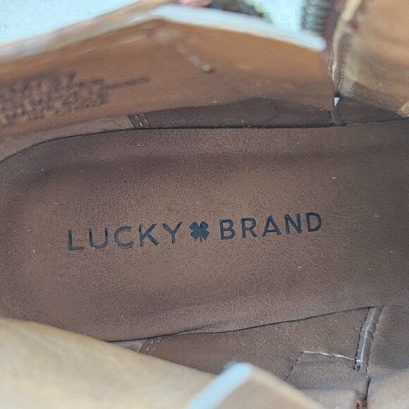 Lucky Brand Basel Bootie Toffee Brown Double zippers chunky block heel Size 6.5M - Picture 12 of 12